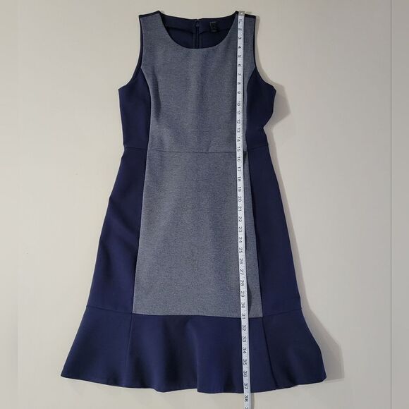 J. Crew Sleeveless Colorblock Navy & Gray Sheath Dress with Flounced Hemline - Picture 7 of 14